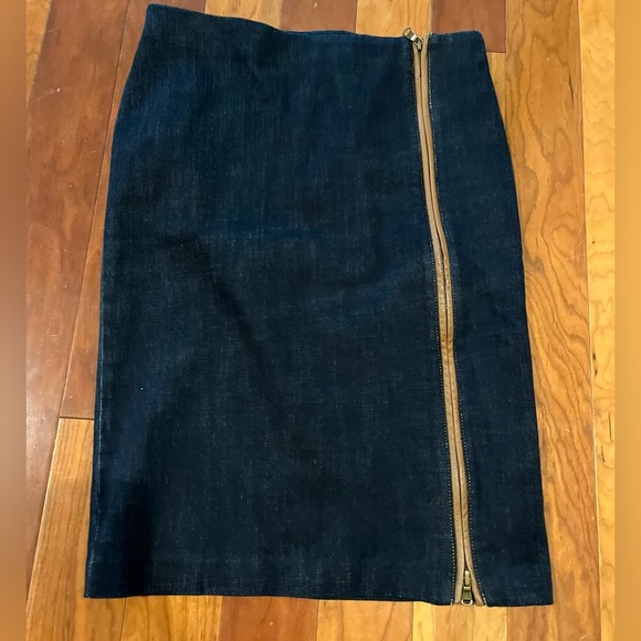 Lauren Ralph Lauren Denim Leather Skirt Ladies Sz 2 Front Zip and Button Quality - Picture 1 of 11